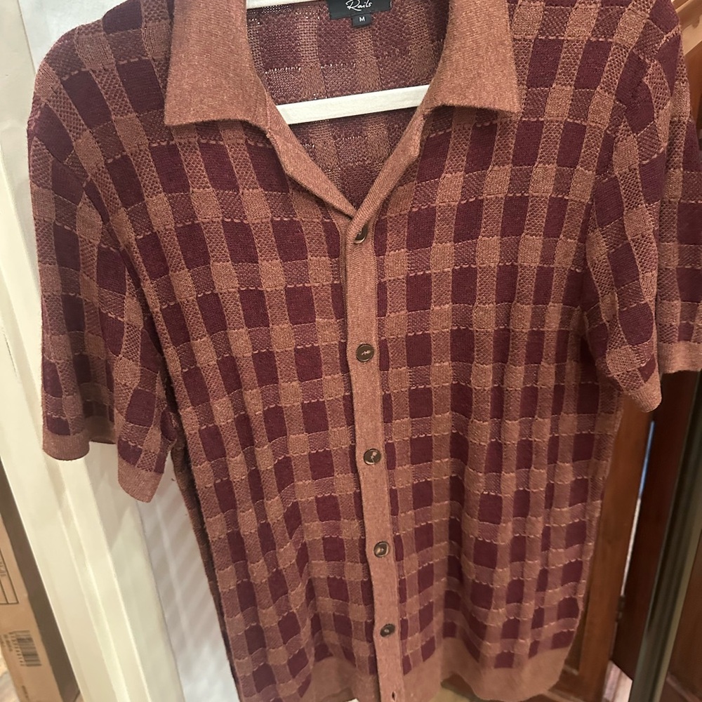 Rails Burgundy and Tan Checkered Button-Down Shirt